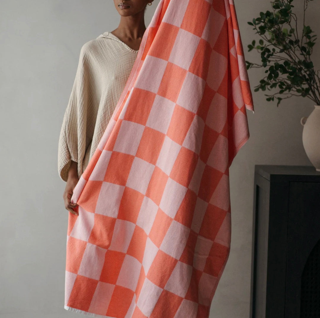 Coral Checkerboard Towel