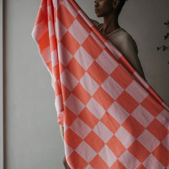 Coral Checkerboard Towel