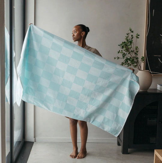 Mint Checkerboard Towel