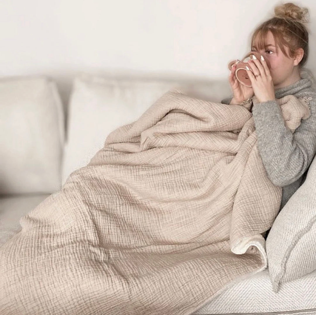 Turkish Fleece-Lined Throw - Crinkle - Bison