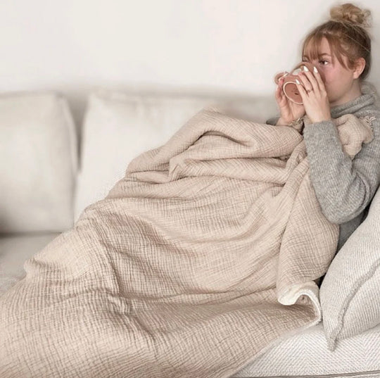 Turkish Fleece-Lined Throw - Crinkle - Bison