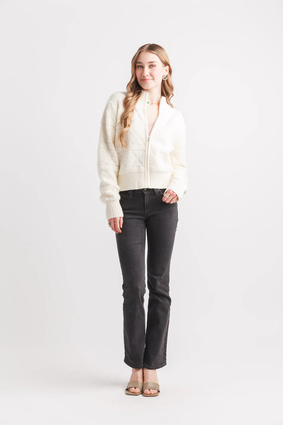 Full Zip Rib Detail Jacket - Black