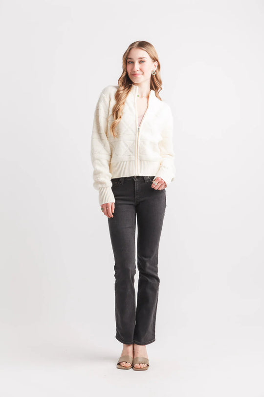 Full Zip Rib Detail Jacket - Black