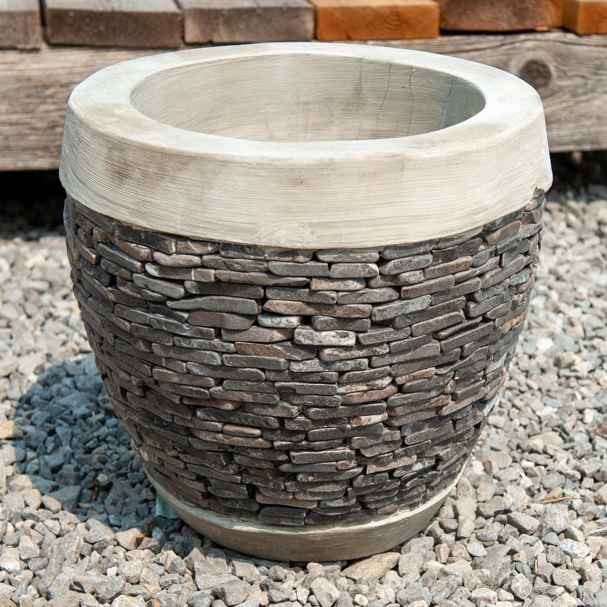 Javanese Cement Round Gray Stone Pot