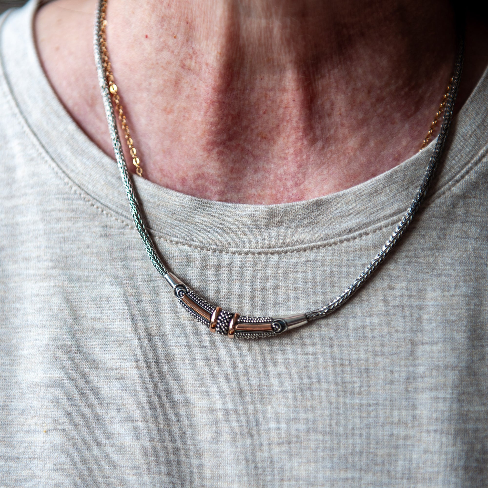Silver & Copper Foxtail Necklace - Dot