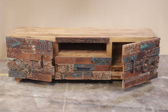 Reclaimed Block Inset Mango Wood and Teak Console