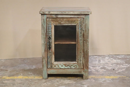 Cabinet with Reclaimed Carved Mango Wood and Teak Doors and Glass