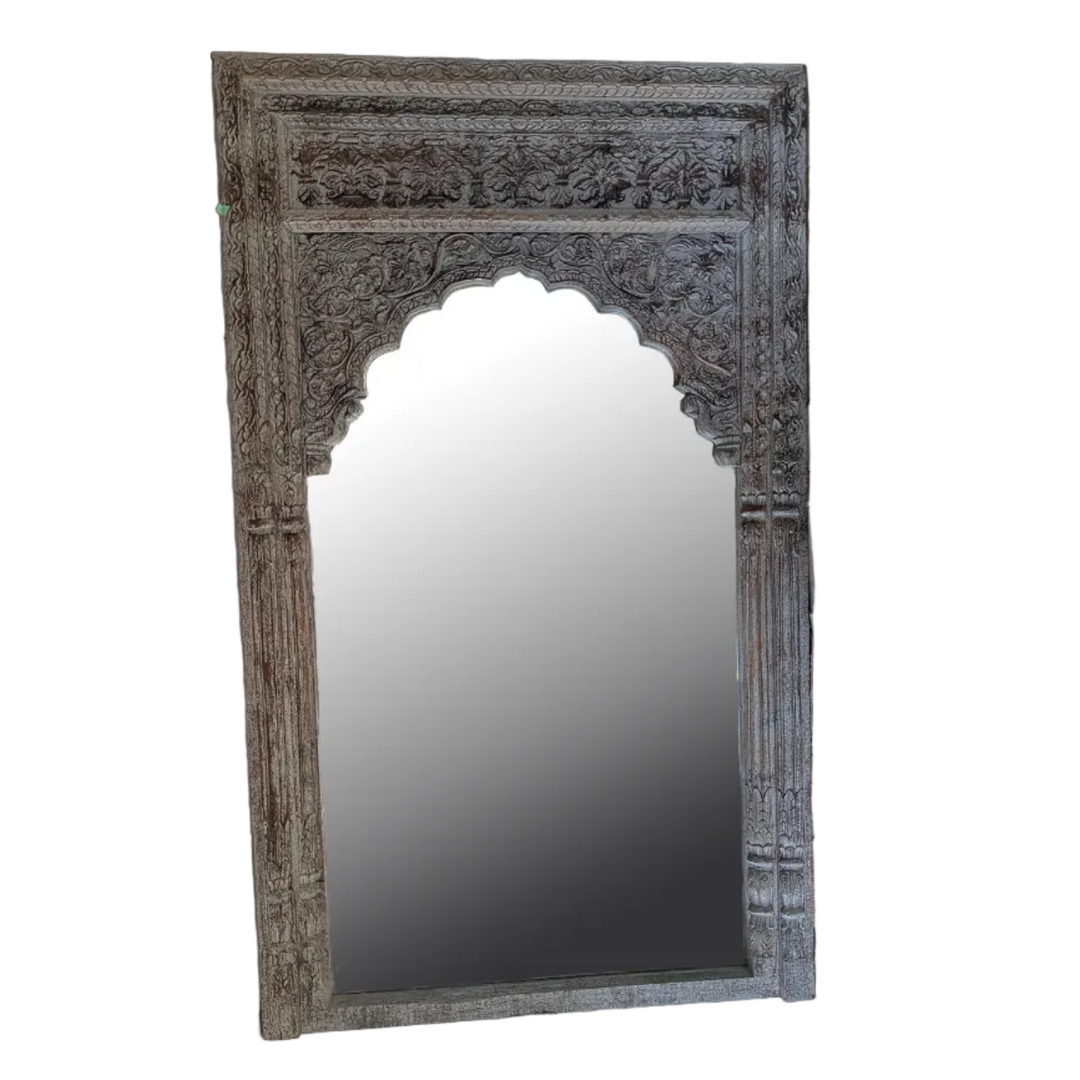 Reclaimed Teak Mirror with Carved Arch Frame