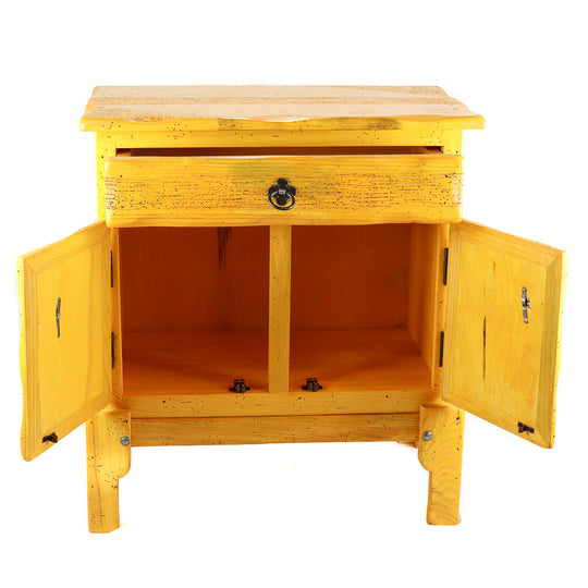 Short Pine Wood Cabinet with 1 Drawer, 2 Doors, and Stand