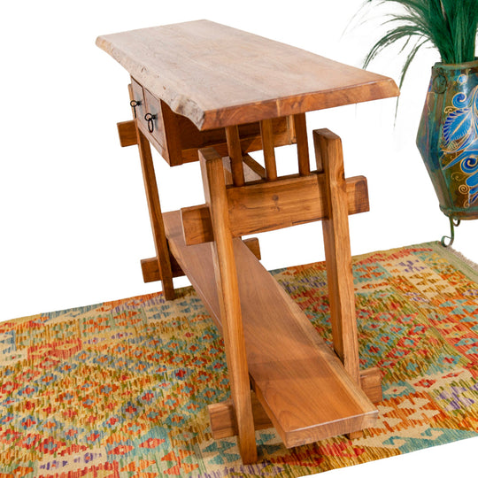 Teak Console with Two Drawers & Lower Shelf