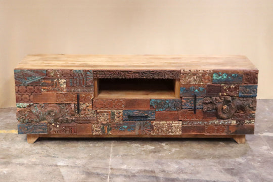 Reclaimed Block Inset Mango Wood and Teak Console