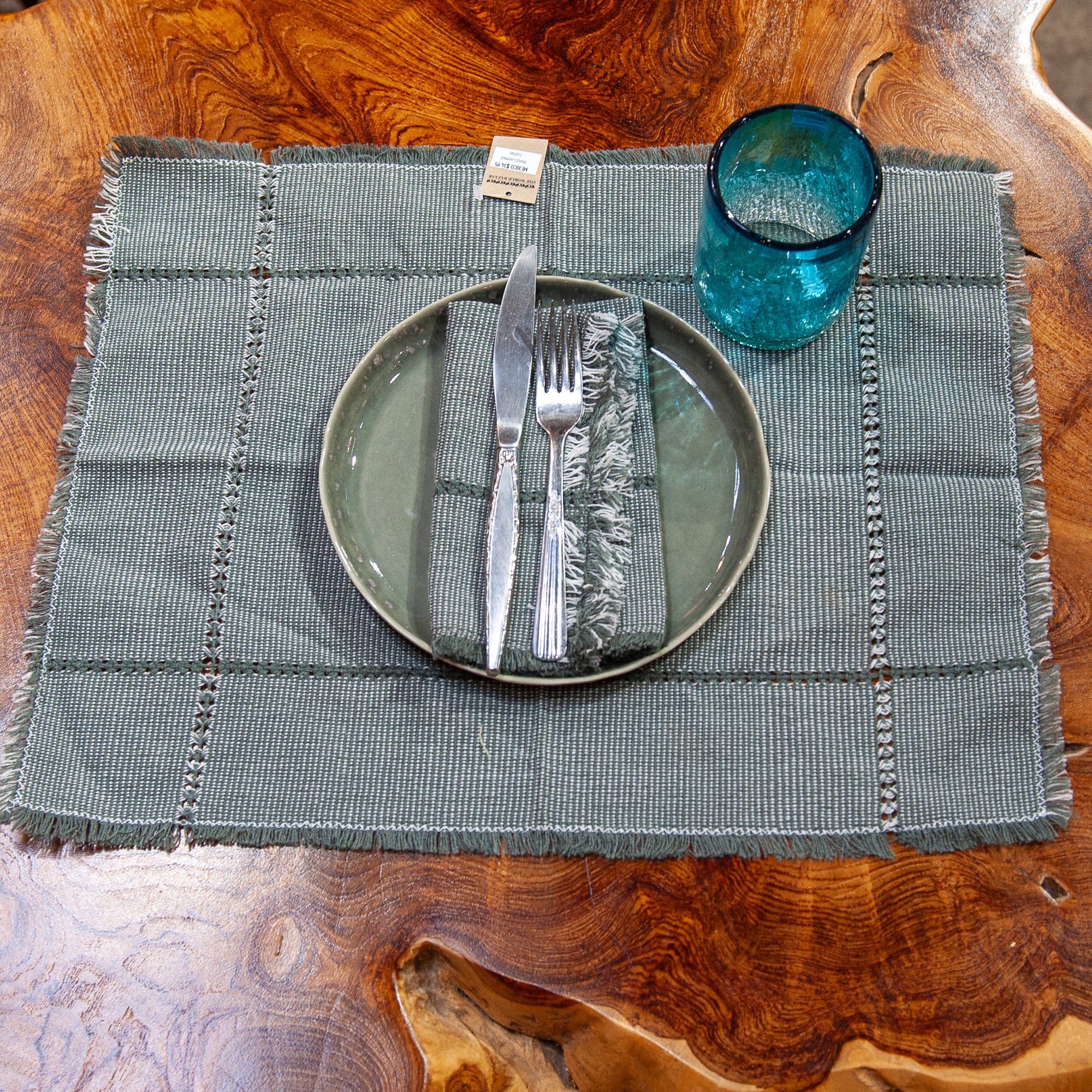 Mexican Hand Loomed Cotton Placemat - Grey