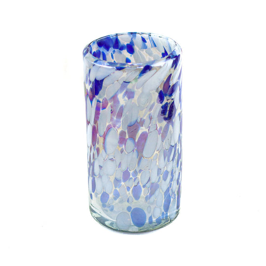 Mexican Water Glass - Blue White Dot Lustre - 6"