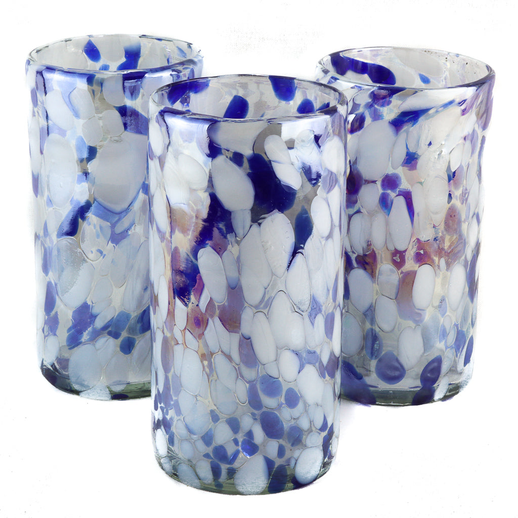 Mexican Water Glass - Blue White Dot Lustre - 6"