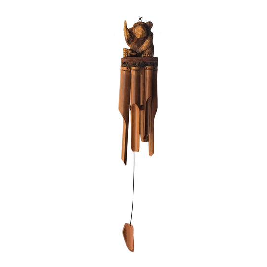 Suar Wood "FU" Monkey Windchime