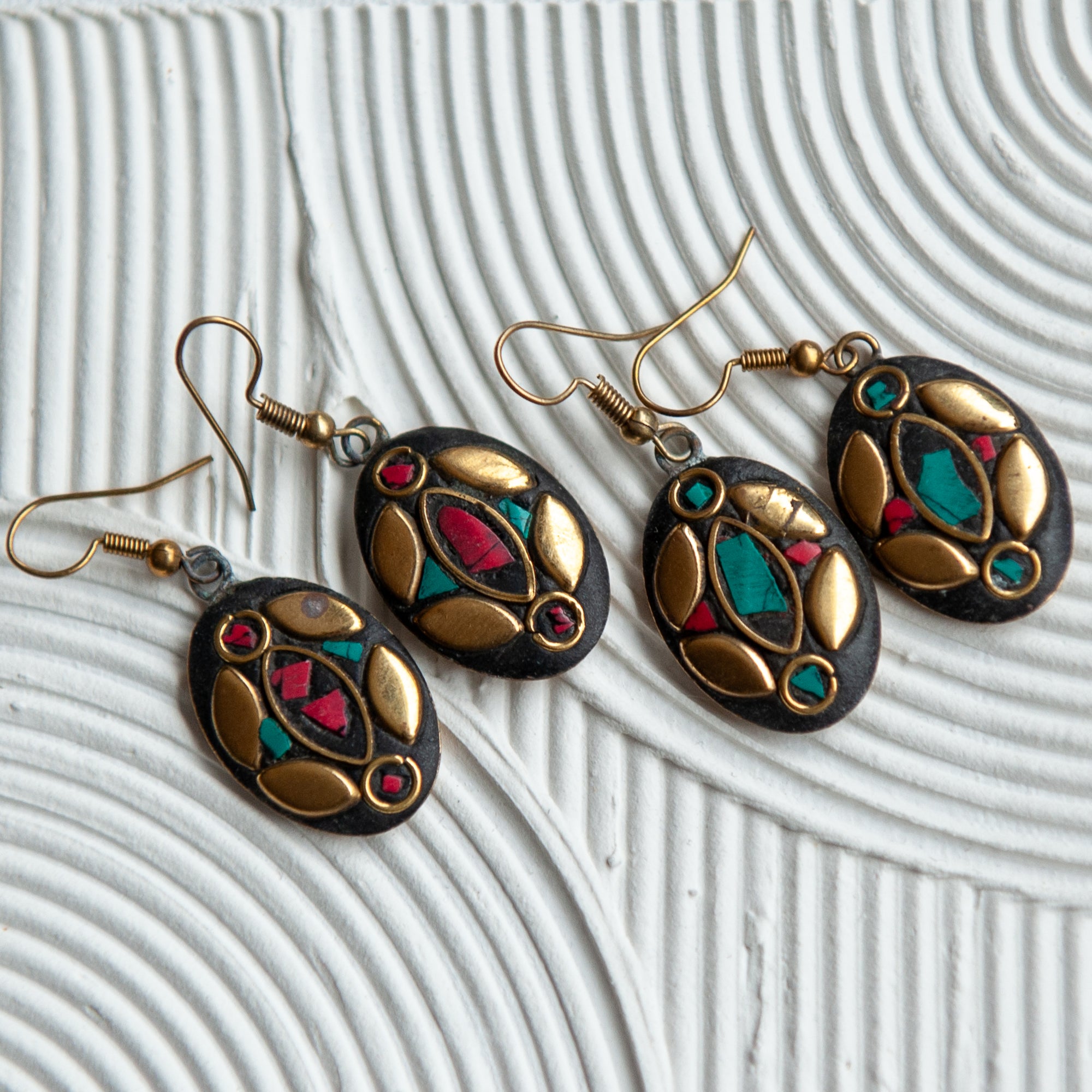 Gold Plated Mosaic Earrings - Oval