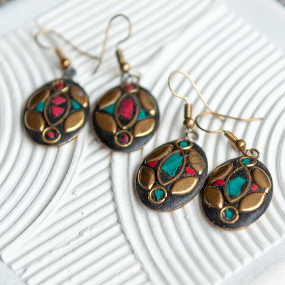 Gold Plated Mosaic Earrings - Oval