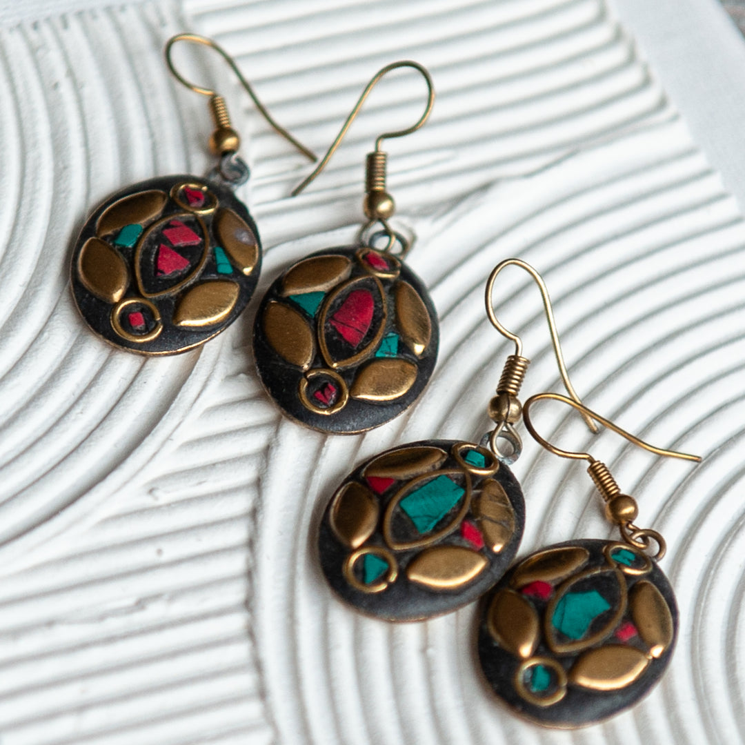 Gold Plated Mosaic Earrings - Oval