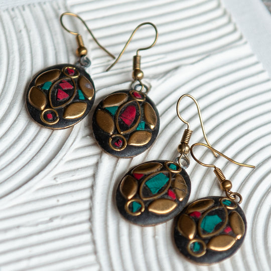 Gold Plated Mosaic Earrings - Oval