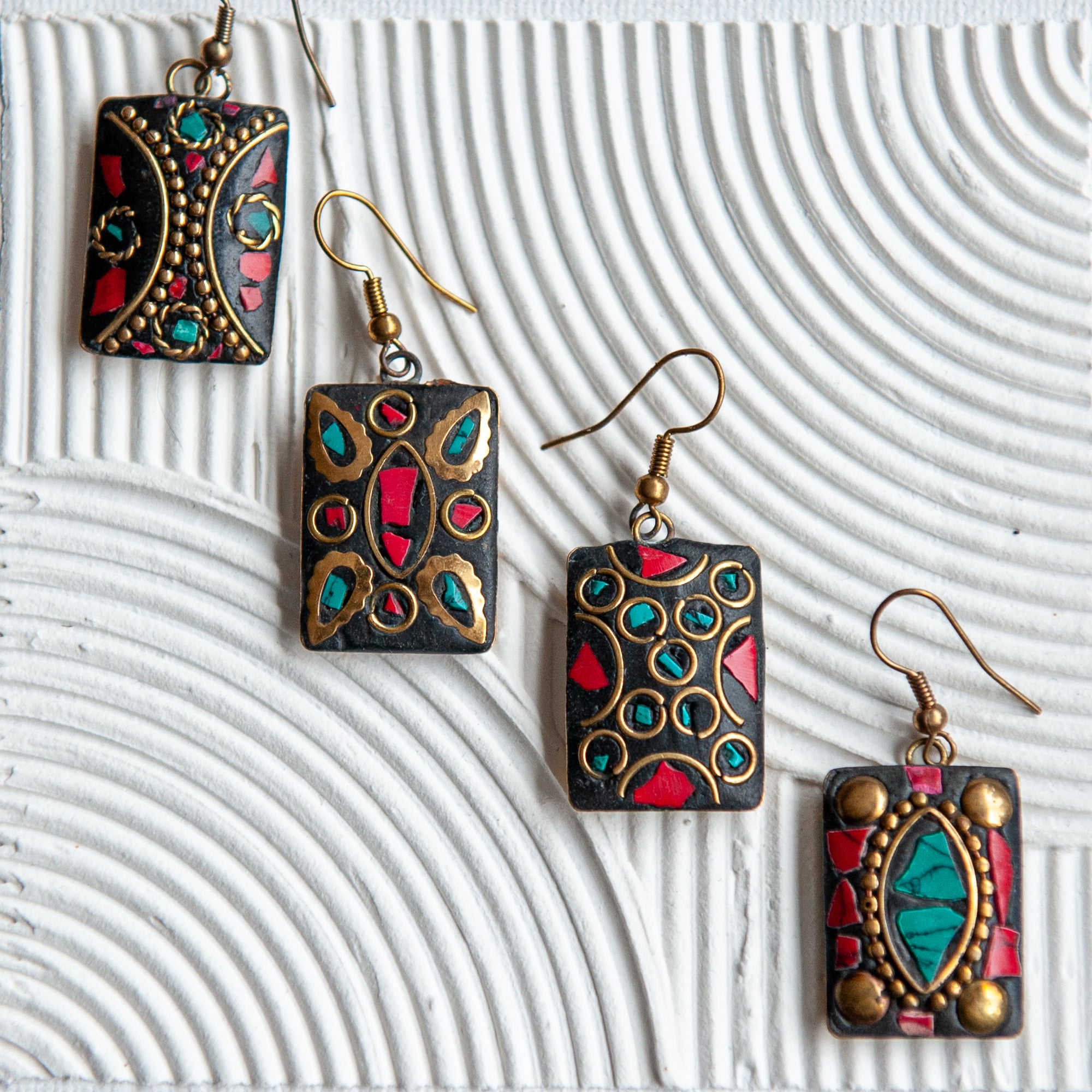 Gold Plated Mosaic Earrings - Rectangle
