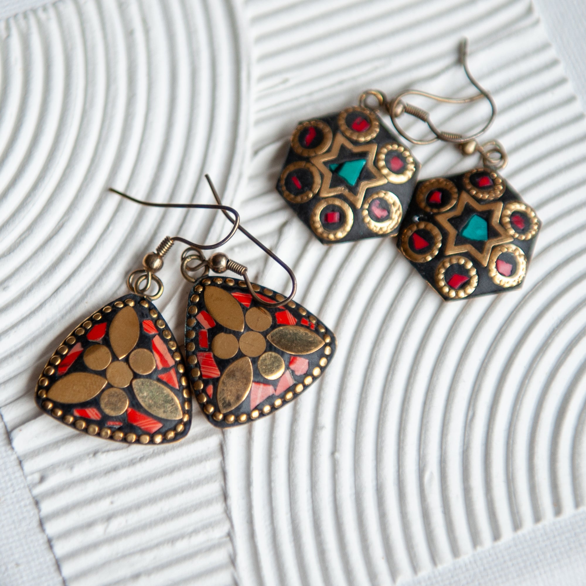 Gold Plated Mosaic Earrings - Geometric