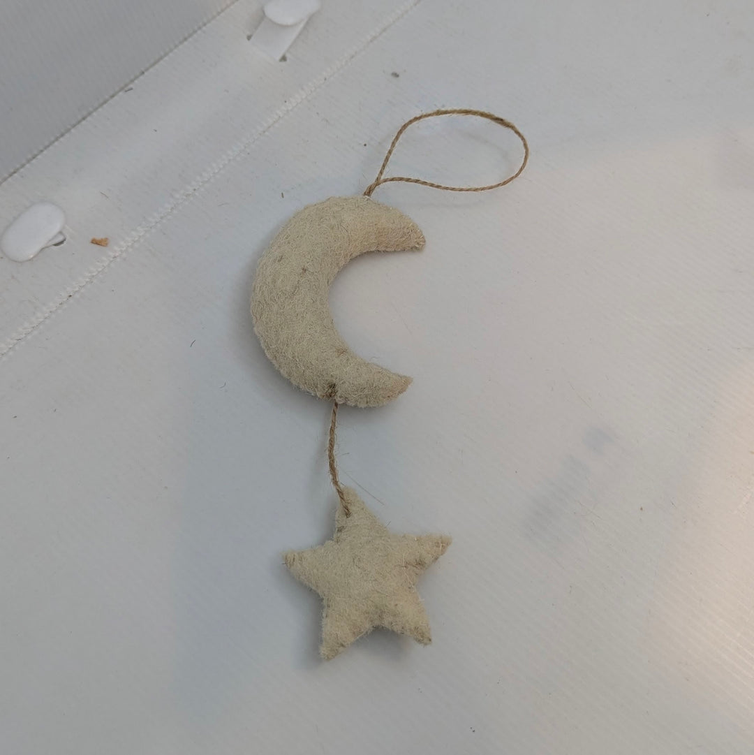 Moon and Star Wool Ornament