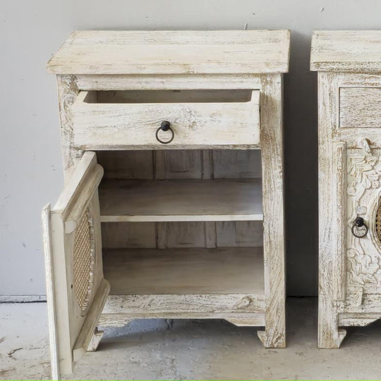 Mango Wood and Rattan Side Table