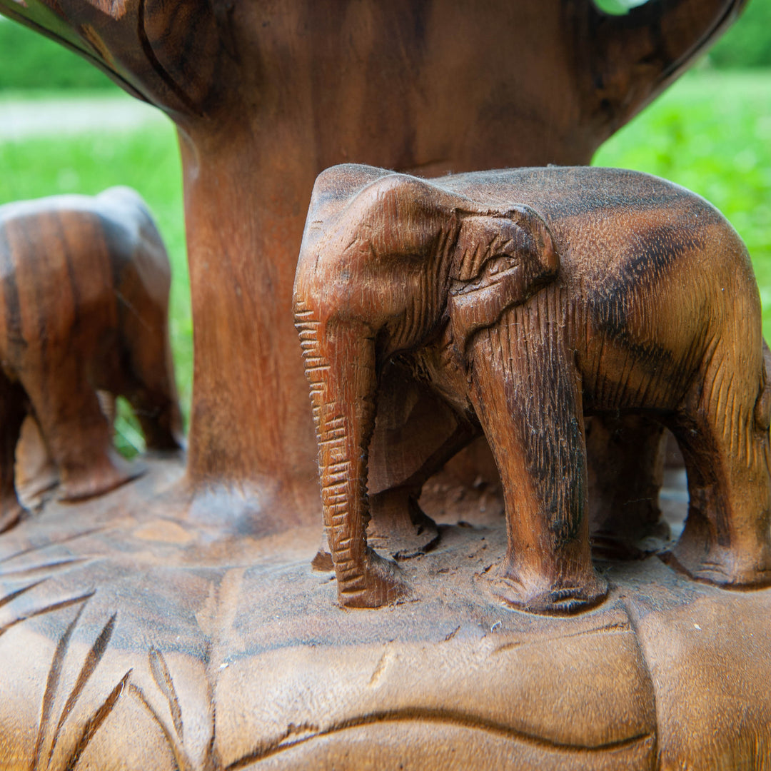 Walking Elephants Carved Stool