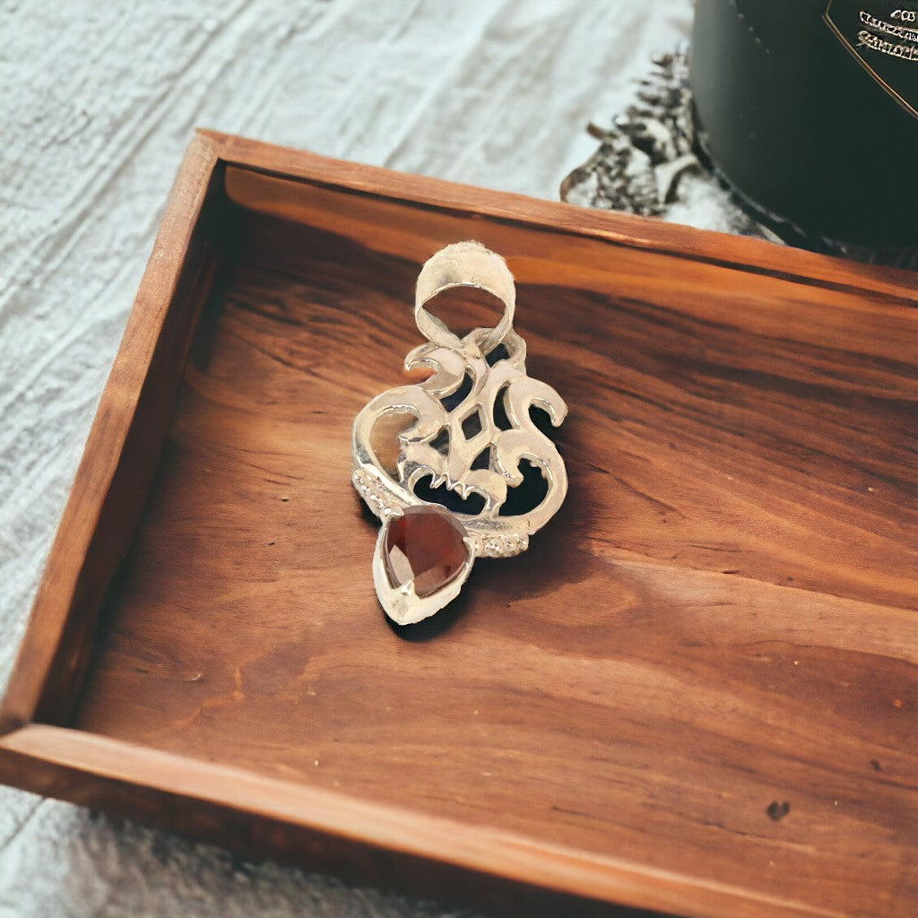 Garnet Scroll Pendant
