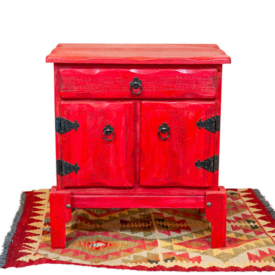 Short Pine Wood Cabinet with 1 Drawer, 2 Doors, and Stand
