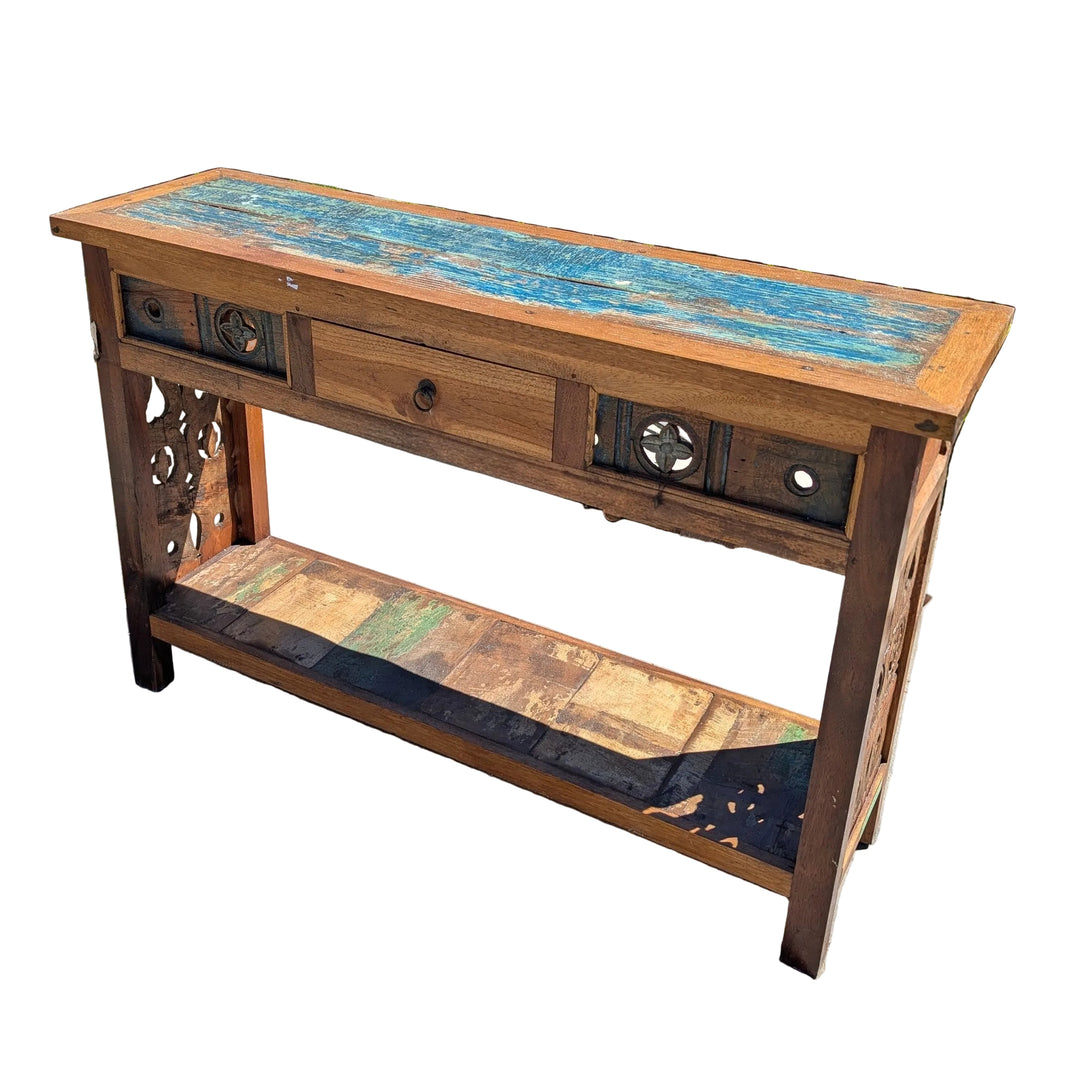 One Drawer Reclaimed Teak Sideboard with Open Base Shelf