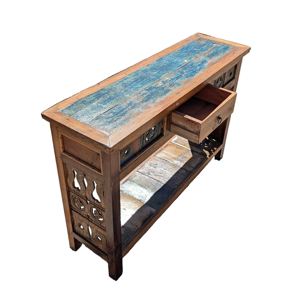 One Drawer Reclaimed Teak Sideboard with Open Base Shelf