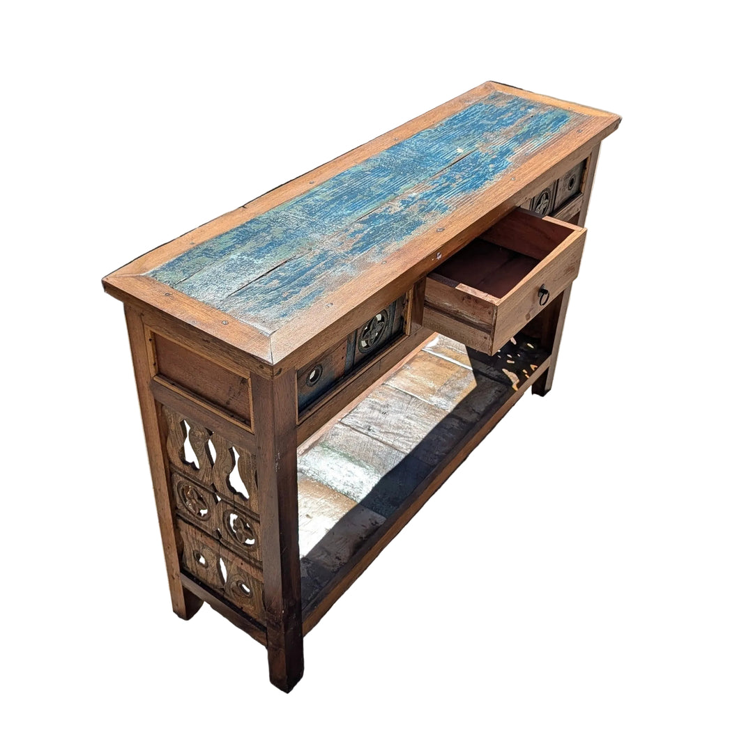 One Drawer Reclaimed Teak Sideboard with Open Base Shelf