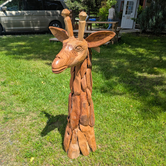 Teak Giraffe Head