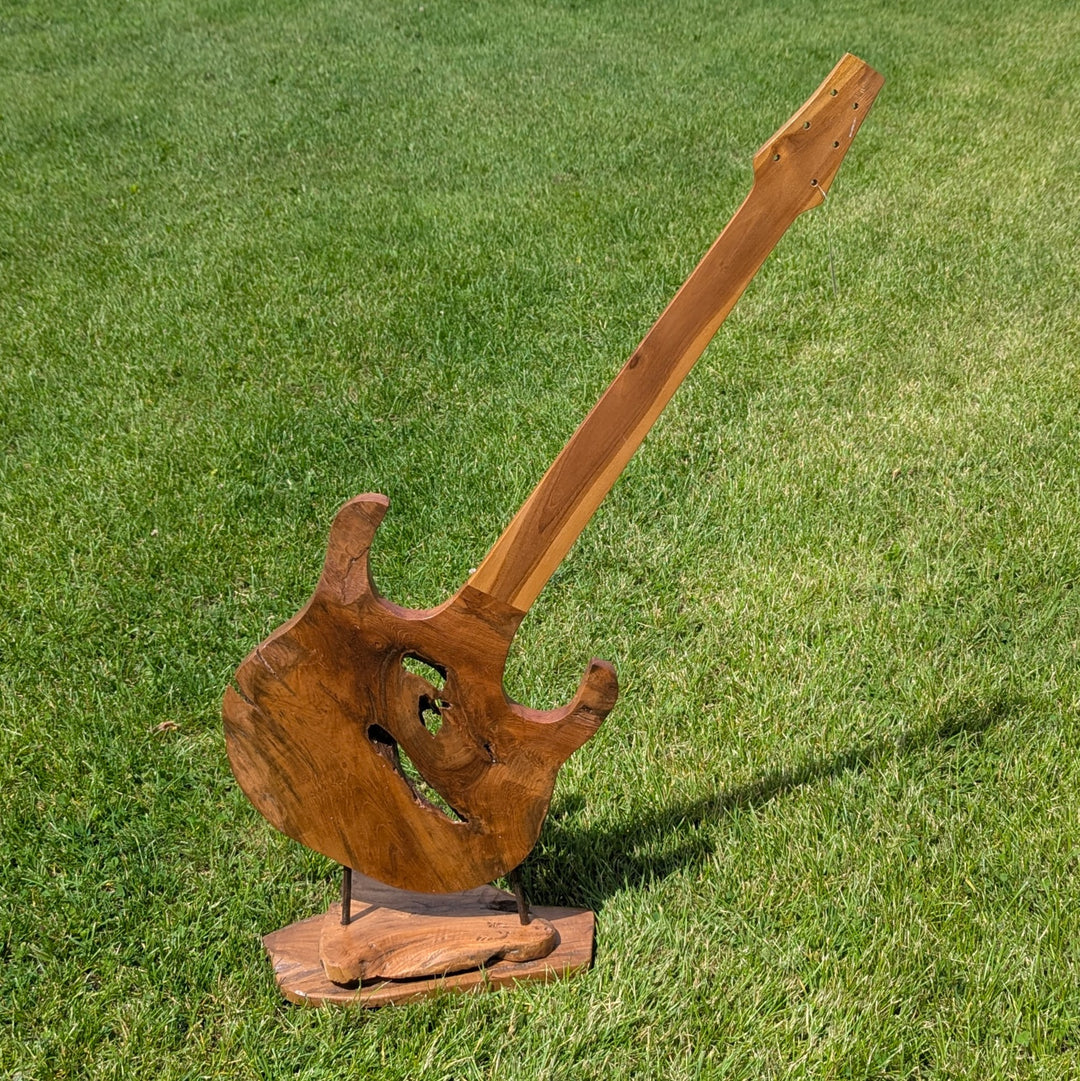 Teak Guitar Carving on Base