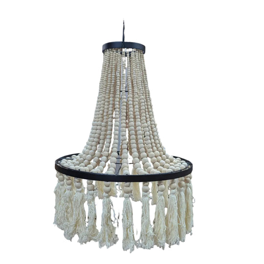 Lustre en perles de bois Boho avec glands