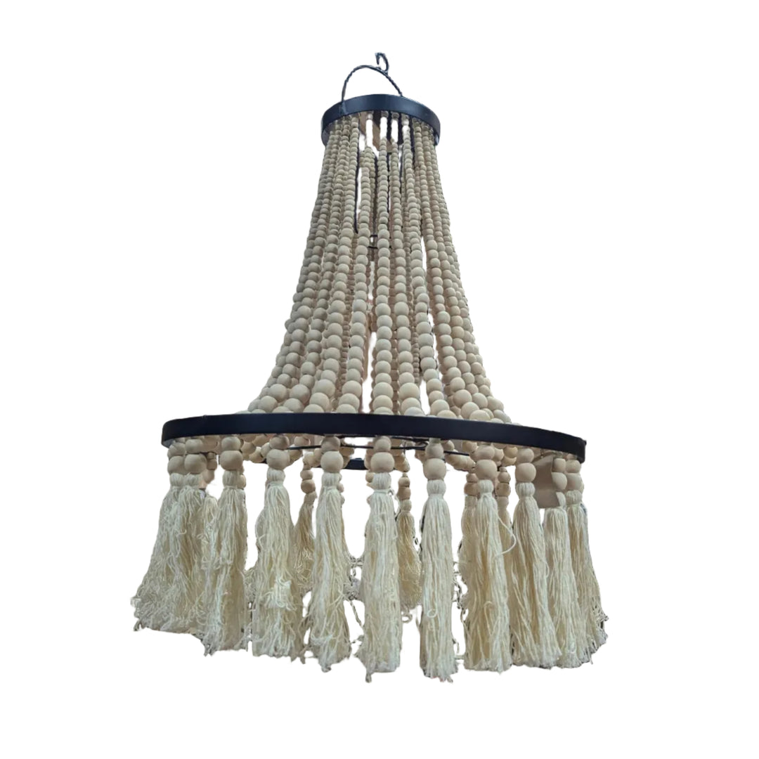 Lustre en perles de bois Boho avec glands