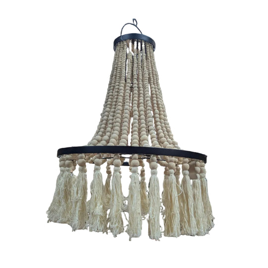 Lustre en perles de bois Boho avec glands