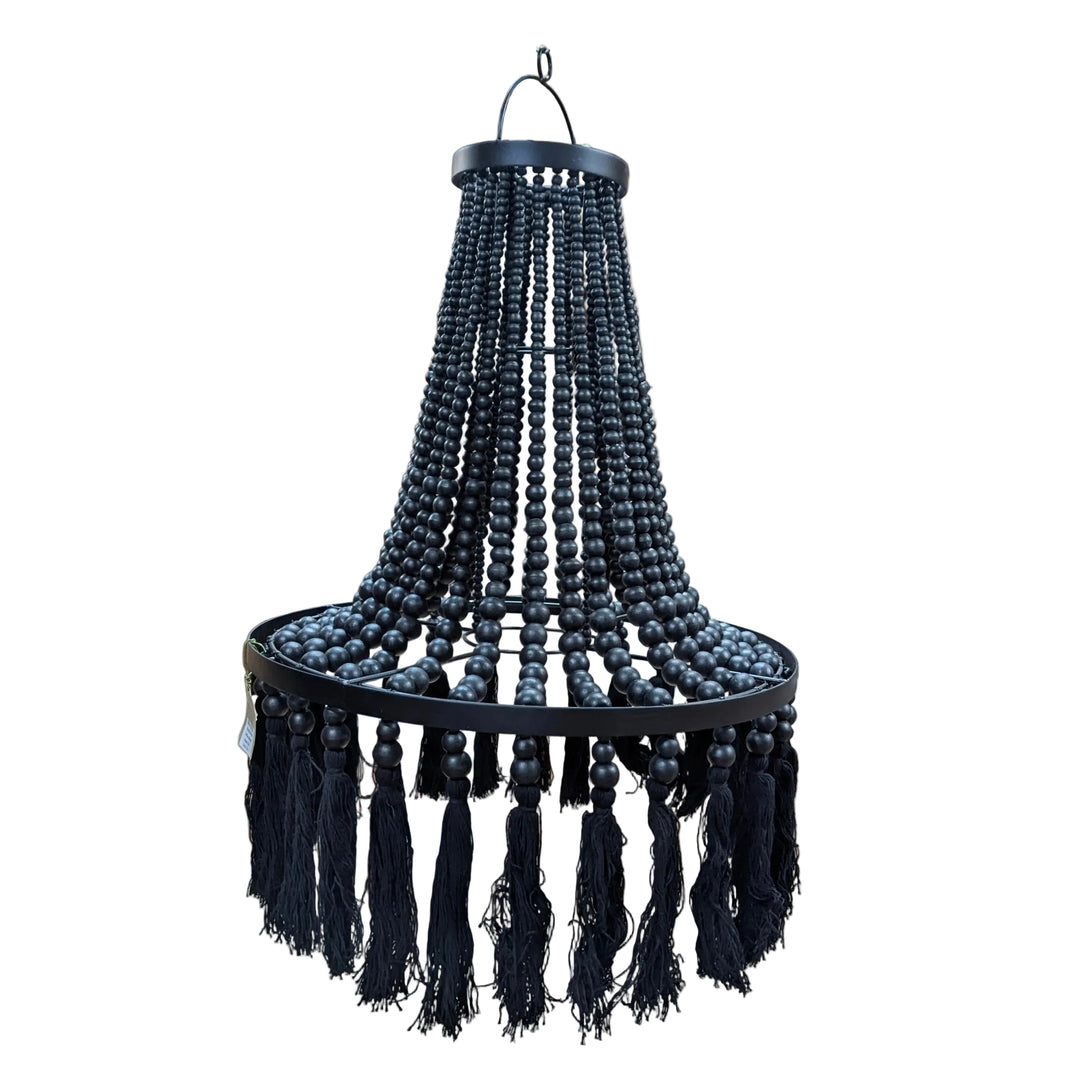 Lustre en perles de bois Boho avec glands