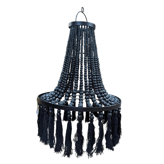 Lustre en perles de bois Boho avec glands