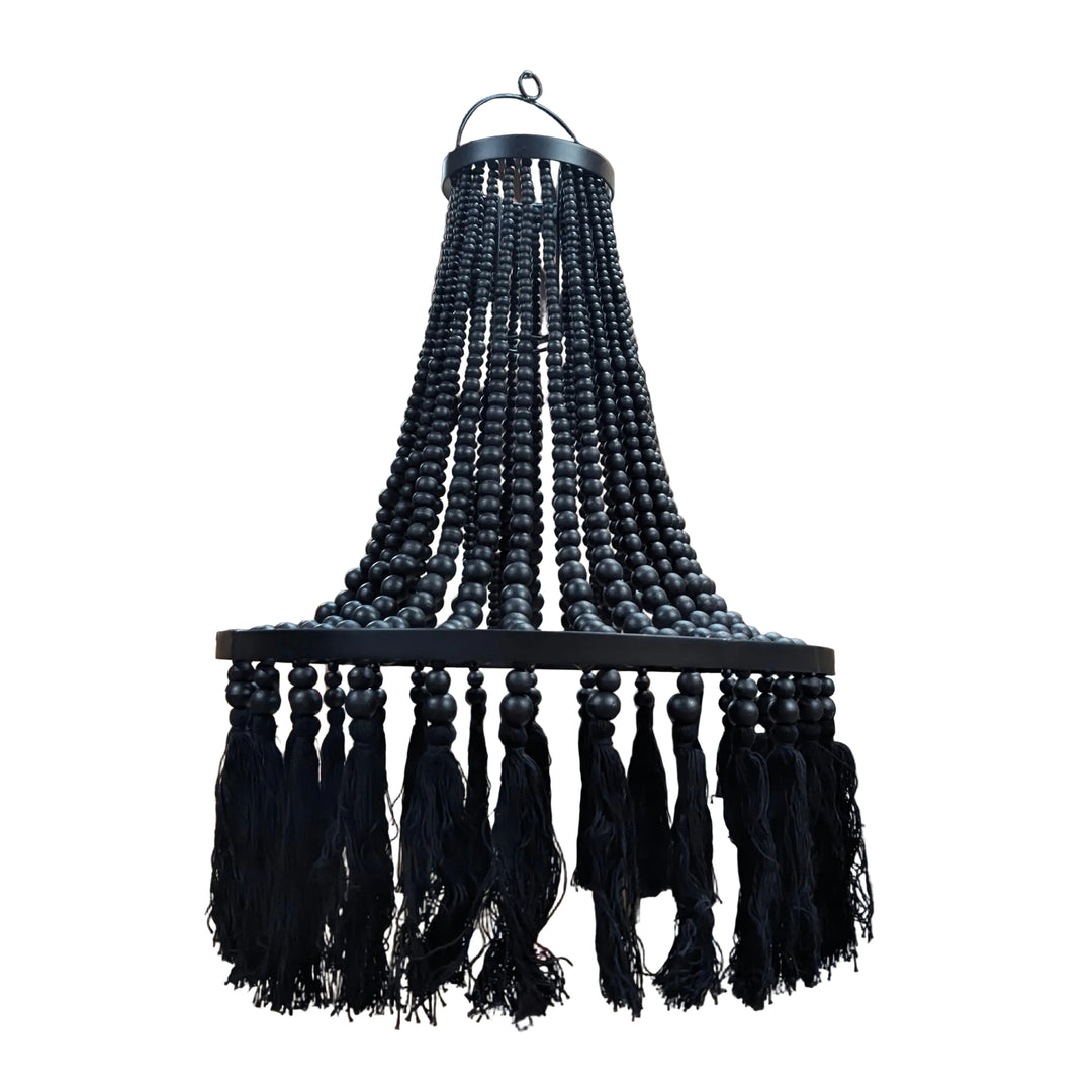 Lustre en perles de bois Boho avec glands