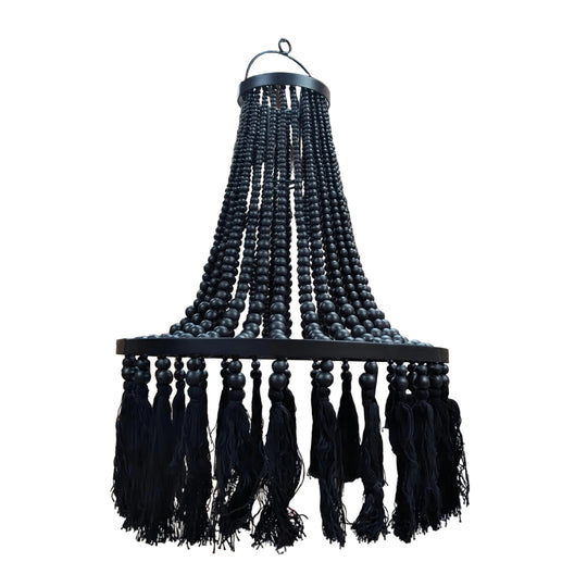 Lustre en perles de bois Boho avec glands