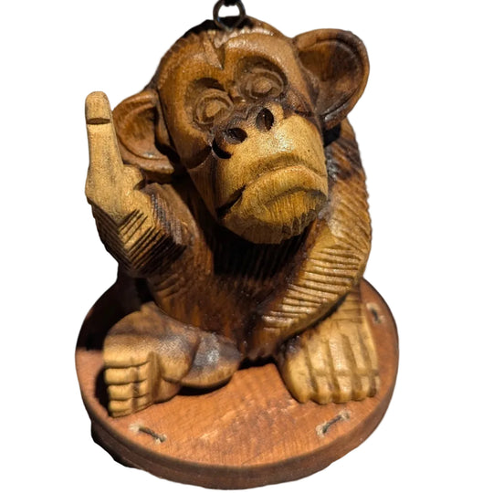 Suar Wood "FU" Monkey Windchime