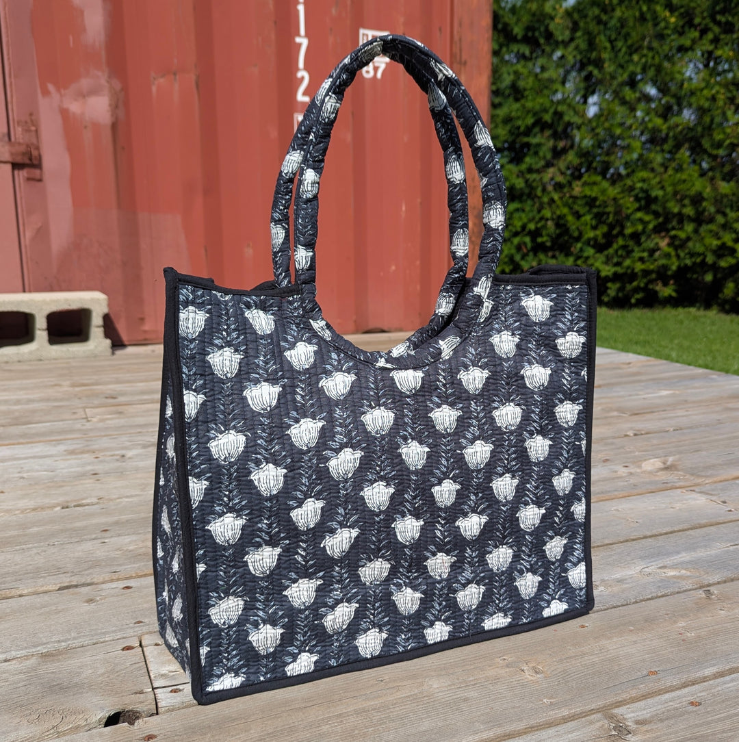 Quilted Cotton Tote Bag with Round Handles