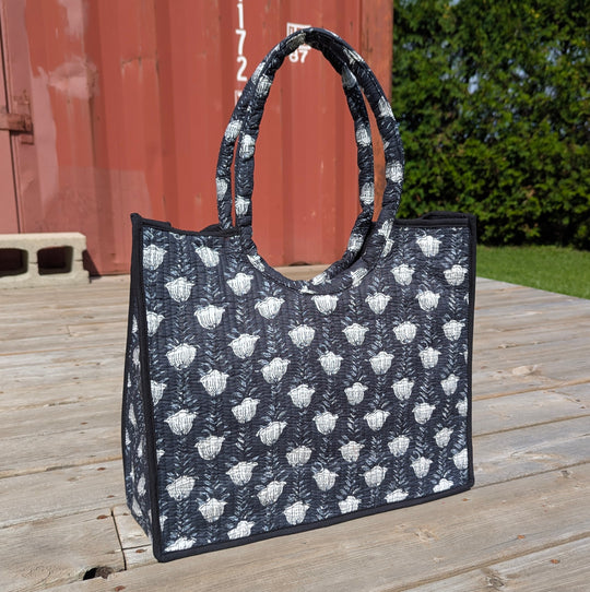 Quilted Cotton Tote Bag with Round Handles