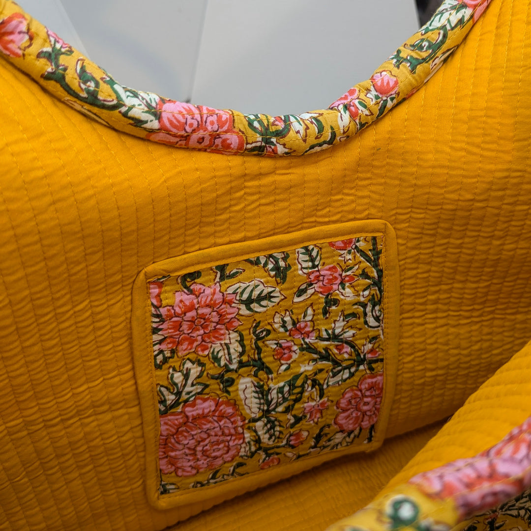 Quilted Cotton Tote Bag with Round Handles