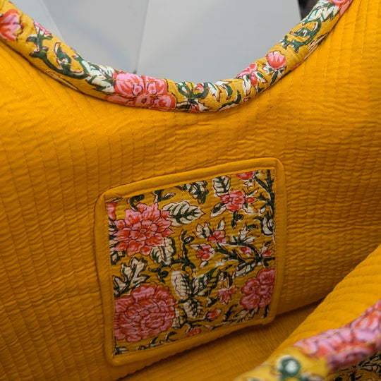 Quilted Cotton Tote Bag with Round Handles