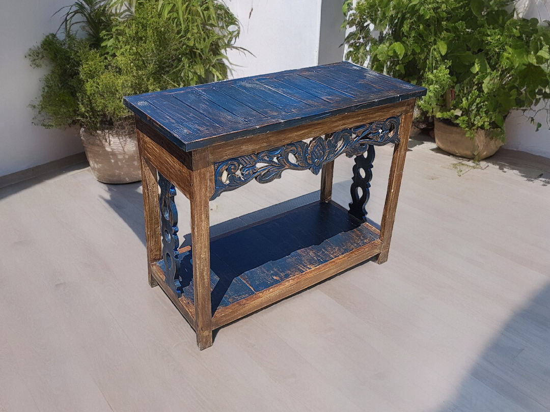 Ornate Reclaimed Teak Carved Console
