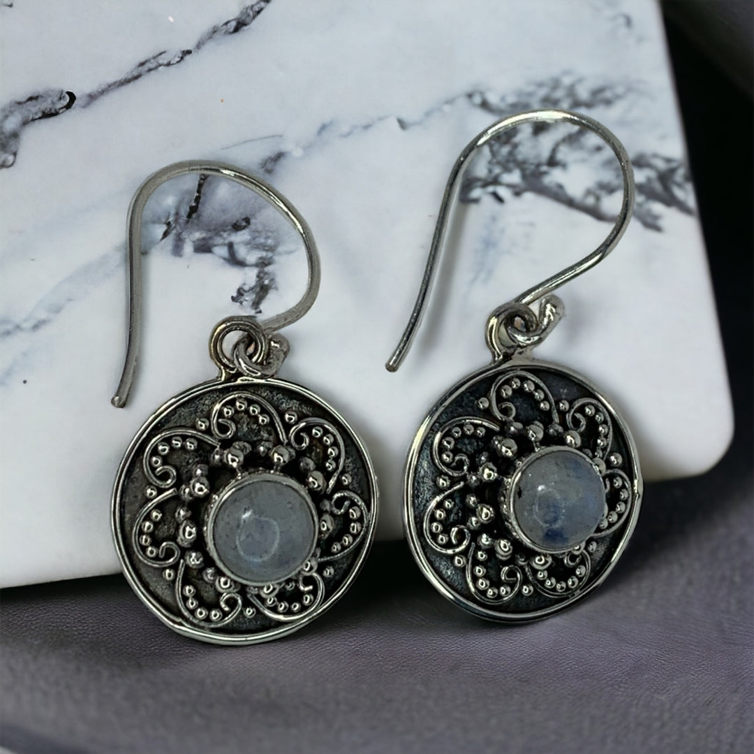 Ornate Filigree Moonstone Earring