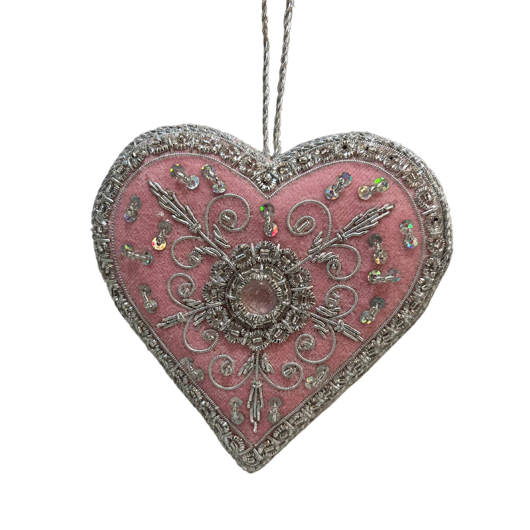 Pink and Silver Heart Ornament